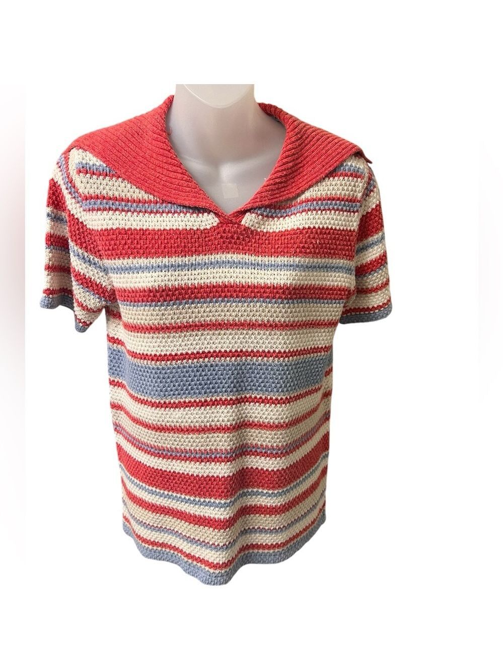 Vintage Christopher Banks Striped Short-Sleeve Knit Shirt Collared Size medium